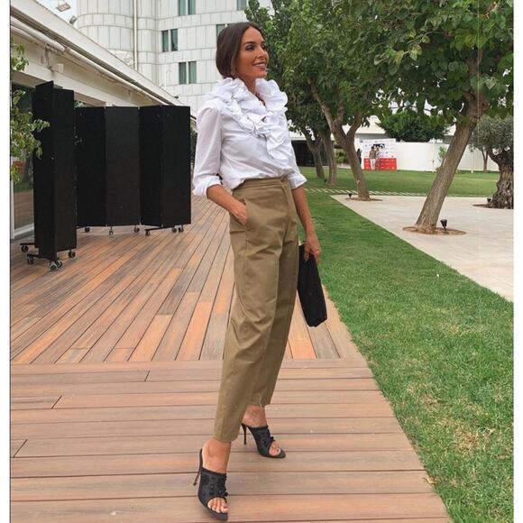 Zara ruffle collar top white SAM 845 button shirt long sleeve Academia retro - Picture 14 of 15